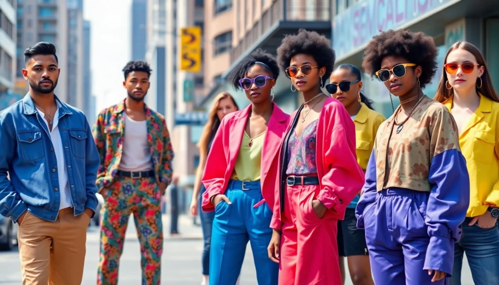 Models featuring stylish Fashion and Apparel in an urban environment with vibrant colors.