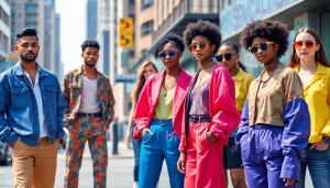 Models featuring stylish Fashion and Apparel in an urban environment with vibrant colors.