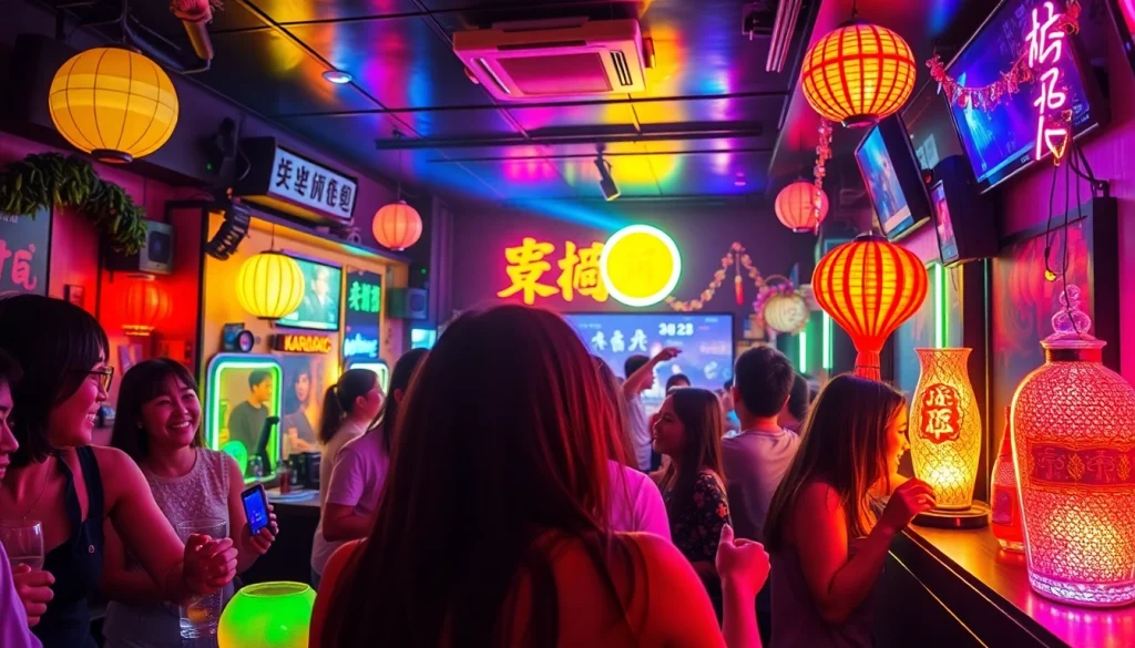 카라오케, 활기찬 밤문화, 다양한 엔터테인먼트 옵션이 있는 흥미진진한 제주도유흥 장면.