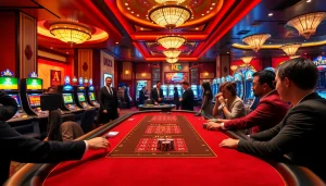 Players enjoying high-stakes games at BJ66 casino table in an elegant setting.