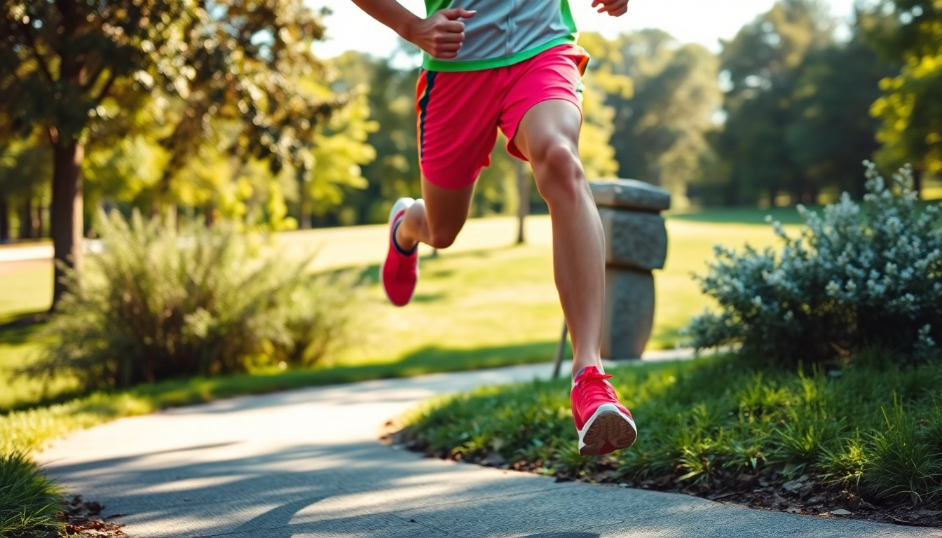 Runner in dynamic motion showcasing vibrant running gear with energy and determination.