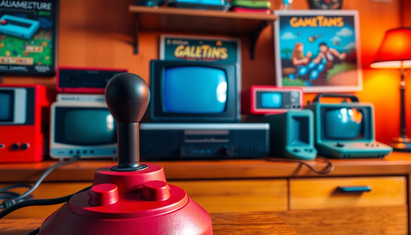 Showcase of Retro Game Consoles with vibrant colors and nostalgic designs on a gaming shelf.