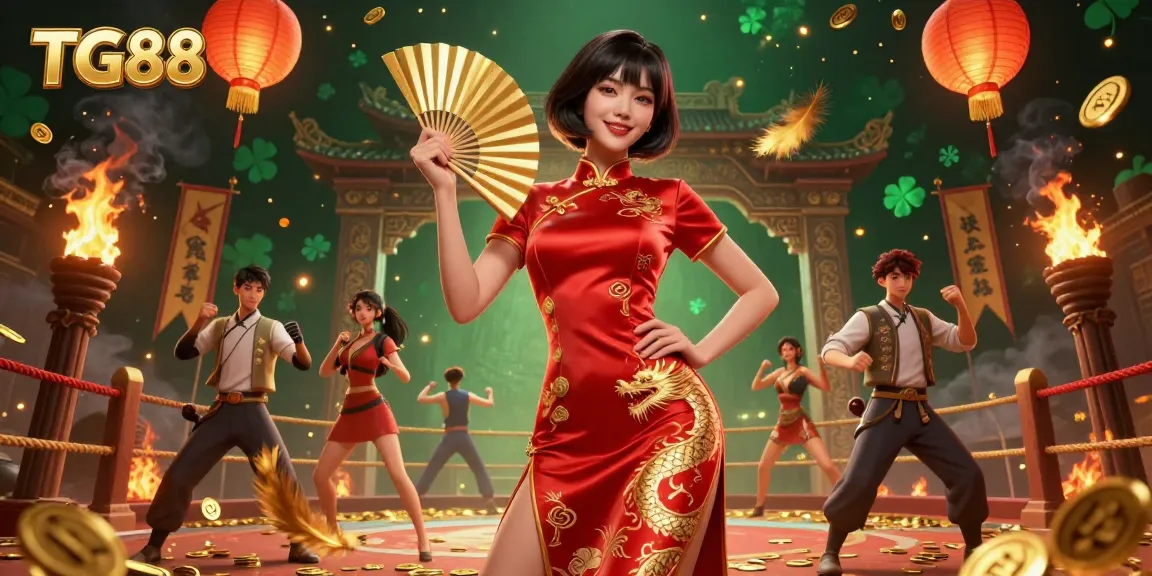 Experience the thrill of TG88 with this captivating casino illustration featuring a confident Asian woman and gold coins.