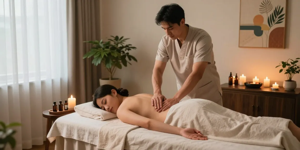 포항마사지에서 남성 관리사가 고객에게 스웨디시 마사지를 제공하는 편안한 환경입니다.